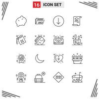 User Interface Pack of 16 Basic Outlines of waste gas symbol can home Editable Vector Design Elements