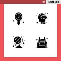 Pack of 4 Modern Solid Glyphs Signs and Symbols for Web Print Media such as interior sports club globe head mind elevator Editable Vector Design Elements