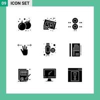 Set of 9 Commercial Solid Glyphs pack for three fingers hand plan gestures train Editable Vector Design Elements