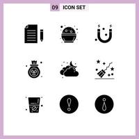 9 Universal Solid Glyphs Set for Web and Mobile Applications cloudy waste phirni trash gas Editable Vector Design Elements