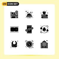 Universal Icon Symbols Group of 9 Modern Solid Glyphs of technology business apple on book pool game Editable Vector Design Elements