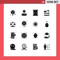 Group of 16 Modern Solid Glyphs Set for balance office table technology lamp spam Editable Vector Design Elements