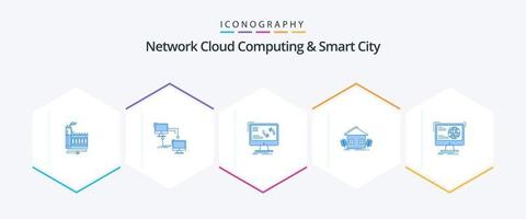 red nube informática y inteligente ciudad 25 azul icono paquete incluso agricultura. computadora. conexión. datos. sincronizar vector