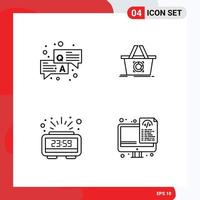 4 Universal Line Signs Symbols of answer count down chat basket time Editable Vector Design Elements