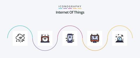 Internet de cosas línea lleno plano 5 5 icono paquete incluso . ambulancia. móvil señales alarma. pantalla vector