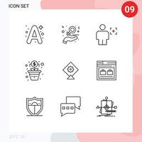 Modern Set of 9 Outlines Pictograph of kite money women growth image Editable Vector Design Elements