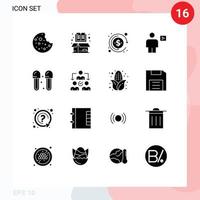 Modern Set of 16 Solid Glyphs and symbols such as bathroom video currency playback body Editable Vector Design Elements