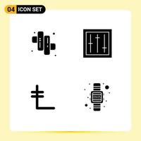 Pack of 4 creative Solid Glyphs of camping coin devices mixer crypto currency Editable Vector Design Elements