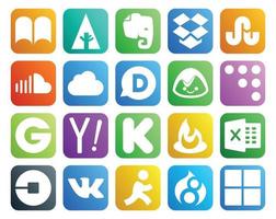 20 Social Media Icon Pack Including excel kickstarter icloud search groupon vector