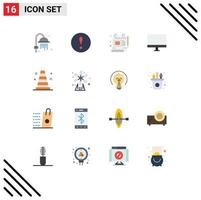 User Interface Pack of 16 Basic Flat Colors of vlc construction document monitor gadget Editable Pack of Creative Vector Design Elements