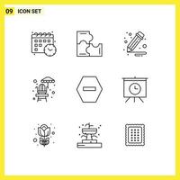 Mobile Interface Outline Set of 9 Pictograms of presentation stop office denied park Editable Vector Design Elements