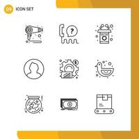 Group of 9 Modern Outlines Set for analysis round support man speech Editable Vector Design Elements