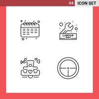 Stock Vector Icon Pack of 4 Line Signs and Symbols for calendar hearts student engineer loving Editable Vector Design Elements