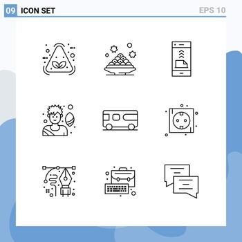 Pictogram Set of 9 Simple Outlines of bus soccer player dish rugby player file Editable Vector Design Elements