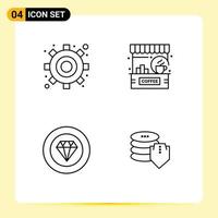 Group of 4 Filledline Flat Colors Signs and Symbols for engine diamond bar counter performance Editable Vector Design Elements