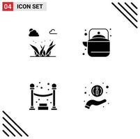 4 User Interface Solid Glyph Pack of modern Signs and Symbols of grass queue spring pot party Editable Vector Design Elements