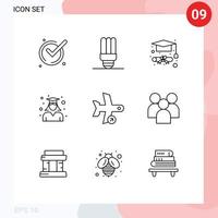 Pack of 9 creative Outlines of plane flight graduation woman graduation Editable Vector Design Elements