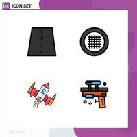 Set of 4 Vector Filledline Flat Colors on Grid for driveway spacecraft path layout ship Editable Vector Design Elements