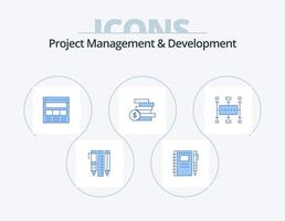 Project Management And Development Blue Icon Pack 5 Icon Design. ghold. coins money. pencil. online. interface vector