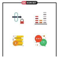 Set of 4 Vector Flat Icons on Grid for gateway money audio sound help Editable Vector Design Elements