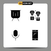 Group of 4 Solid Glyphs Signs and Symbols for business parachute performance delivery microphone Editable Vector Design Elements