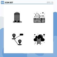 Pack of 4 Modern Solid Glyphs Signs and Symbols for Web Print Media such as building location space hardware cloud computing Editable Vector Design Elements