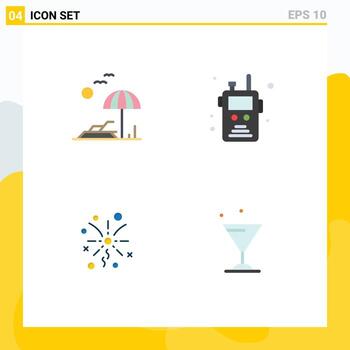 User Interface Pack of 4 Basic Flat Icons of beach light spring walkie talkie glass Editable Vector Design Elements