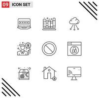 Editable Vector Line Pack of 9 Simple Outlines of set ban cloud investor businessman Editable Vector Design Elements