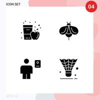 Pictogram Set of 4 Simple Solid Glyphs of apple avatar glass fly description Editable Vector Design Elements