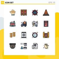 Pictogram Set of 16 Simple Flat Color Filled Lines of tools construction reading cone love Editable Creative Vector Design Elements