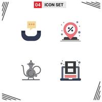 Group of 4 Modern Flat Icons Set for message cup center percent ramadan Editable Vector Design Elements