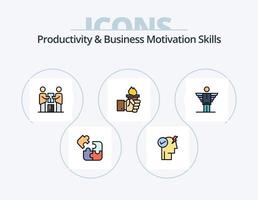 productividad y negocio motivación habilidades línea lleno icono paquete 5 5 icono diseño. rompecabezas. juego. persona. negocio. poder vector