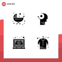 4 Universal Solid Glyphs Set for Web and Mobile Applications baby lesson stroller mind tutorial Editable Vector Design Elements