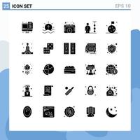 Modern Set of 25 Solid Glyphs Pictograph of people corporate administration sun chart watch Editable Vector Design Elements