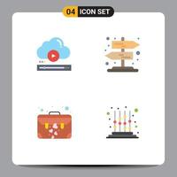 Modern Set of 4 Flat Icons and symbols such as video brief cloud rural suit case Editable Vector Design Elements