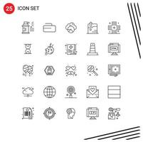 User Interface Pack of 25 Basic Lines of health fitness cloud disease technology Editable Vector Design Elements