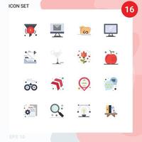 Mobile Interface Flat Color Set of 16 Pictograms of pc device backdoor monitor software Editable Pack of Creative Vector Design Elements