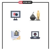 Set of 4 Vector Flat Icons on Grid for medical blueprint business problem drawing Editable Vector Design Elements