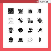 Set of 16 Modern UI Icons Symbols Signs for cracker water firehouse sparkling water drink Editable Vector Design Elements