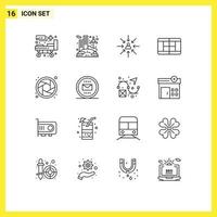 Pack of 16 Modern Outlines Signs and Symbols for Web Print Media such as shutter camera candidate tennis selection Editable Vector Design Elements