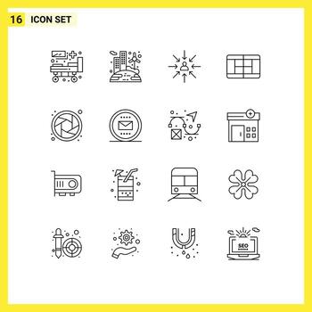 Pack of 16 Modern Outlines Signs and Symbols for Web Print Media such as shutter camera candidate tennis selection Editable Vector Design Elements