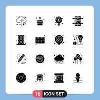 Group of 16 Modern Solid Glyphs Set for house door creative web coding Editable Vector Design Elements