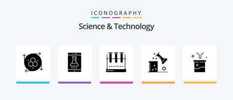 Science And Technology Glyph 5 Icon Pack Including science of matter. chemistry. smartphone application. chemical science. lab glassware. Creative Icons Design vector