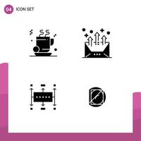 Pack of 4 creative Solid Glyphs of tea workflow business communication business Editable Vector Design Elements