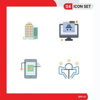 Universal Icon Symbols Group of 4 Modern Flat Icons of building mobile top cyber hardware Editable Vector Design Elements