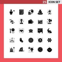 Universal Icon Symbols Group of 25 Modern Solid Glyphs of bonfire school report bag document Editable Vector Design Elements