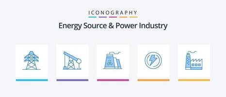 Energy Source And Power Industry Blue 5 Icon Pack Including building. industry. building. voltage. bolt. Creative Icons Design vector