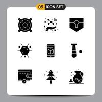 Modern Set of 9 Solid Glyphs and symbols such as technology cell protect mobile molecule Editable Vector Design Elements