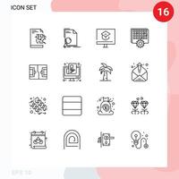 Modern Set of 16 Outlines Pictograph of timing processing education management school Editable Vector Design Elements