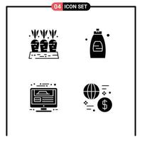 Pictogram Set of 4 Simple Solid Glyphs of agriculture monitor food cleaning gel website Editable Vector Design Elements